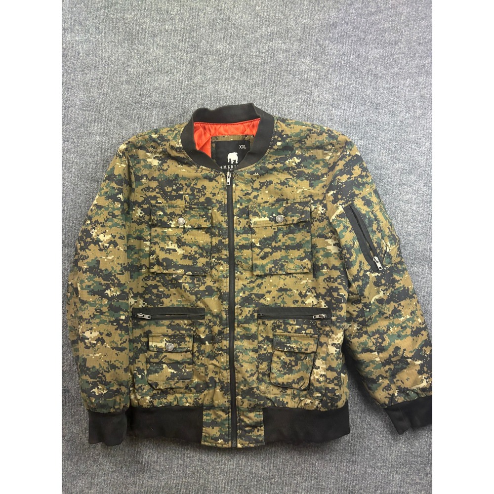 American Stitch Bomber Jacket Mens XXL Green Digital Camo Utility Multi-Pocket
